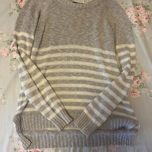 Striped Crewneck Sweater - Gray and Cream